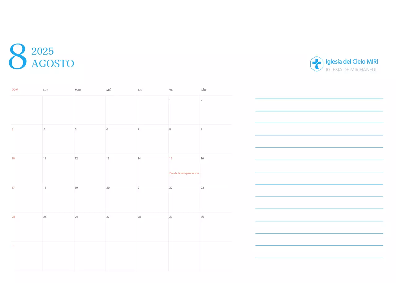 Calendario eclesiástico azul de concepto moderno