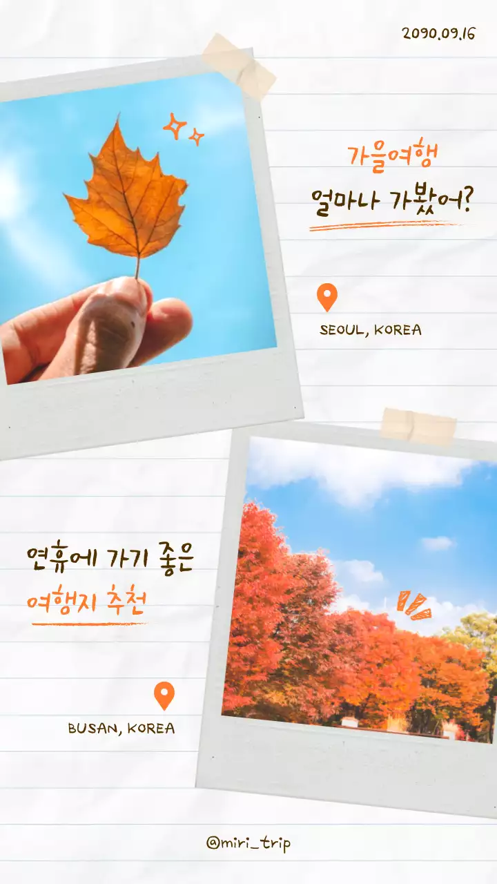 하늘색과 갈색의 아기자기한 가을 단풍 홍보