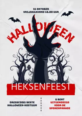 Cyberpunk Halloween feestadvertentie in rood en zwart