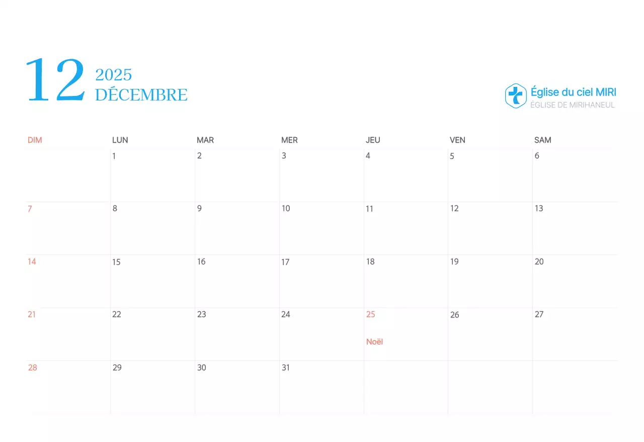 Calendrier d'église moderne bleu