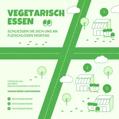 Werbung für ein hübsches vegetarisches Restaurant in Chartreuse und Grün