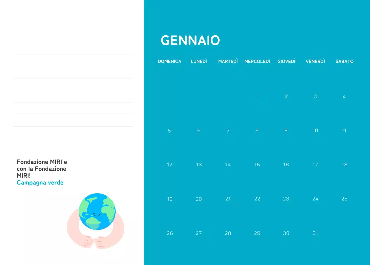 Una fondazione sociale che celebra le festività natalizie con illustrazioni colorate di persone e del pianeta.