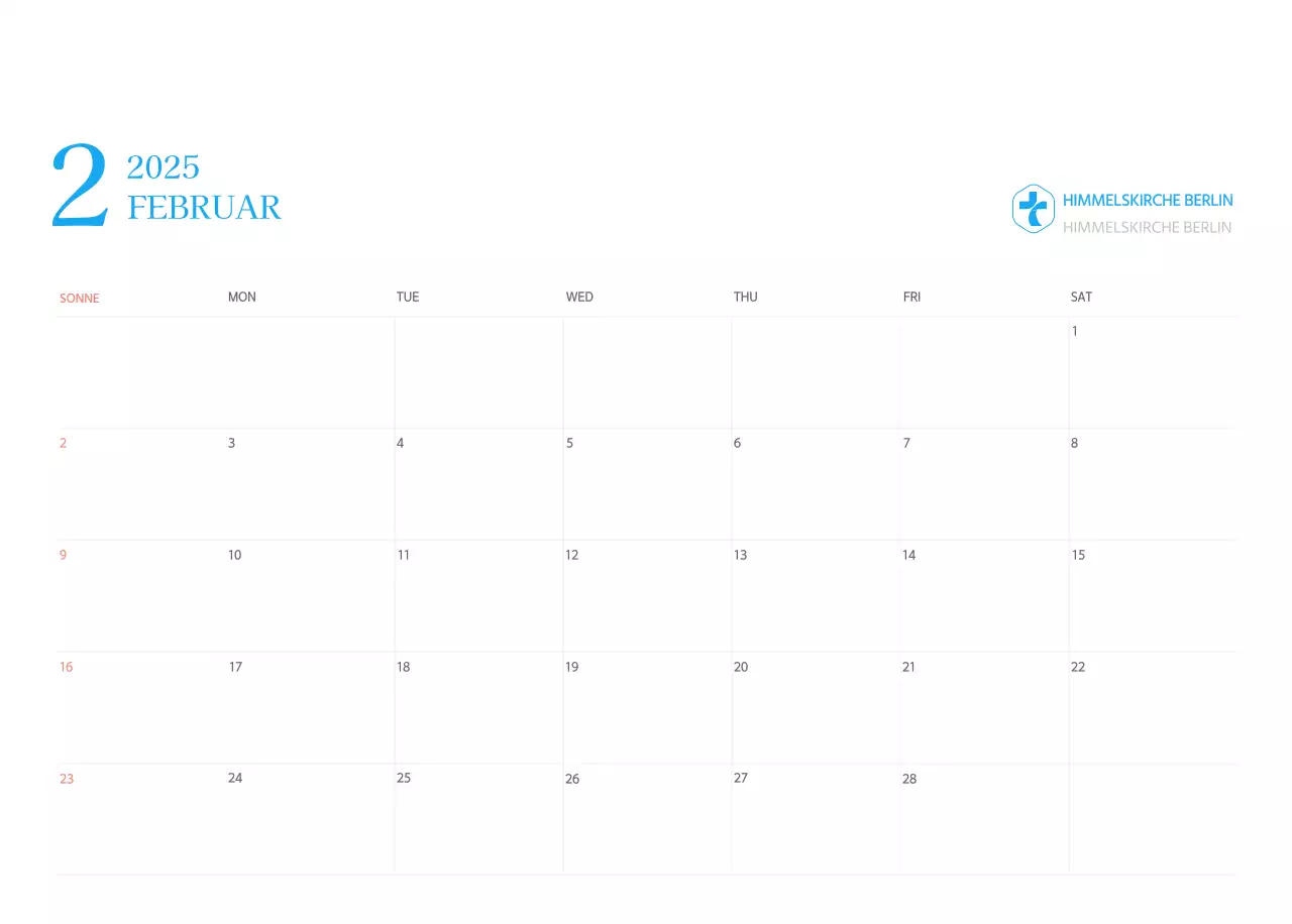 Blaues modernes Konzept Kirchenkalender