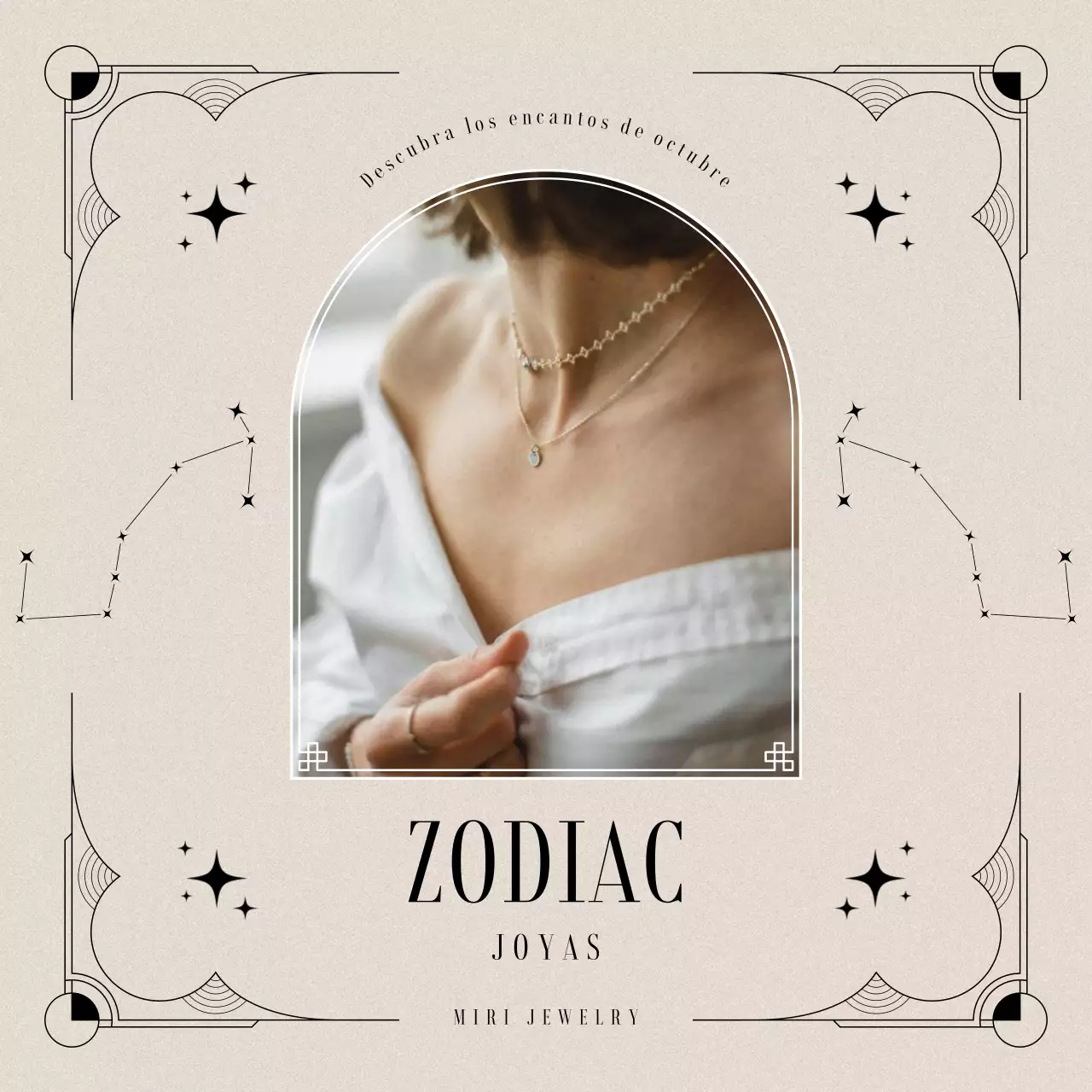 beige elegante anuncio de joyas del zodiaco
