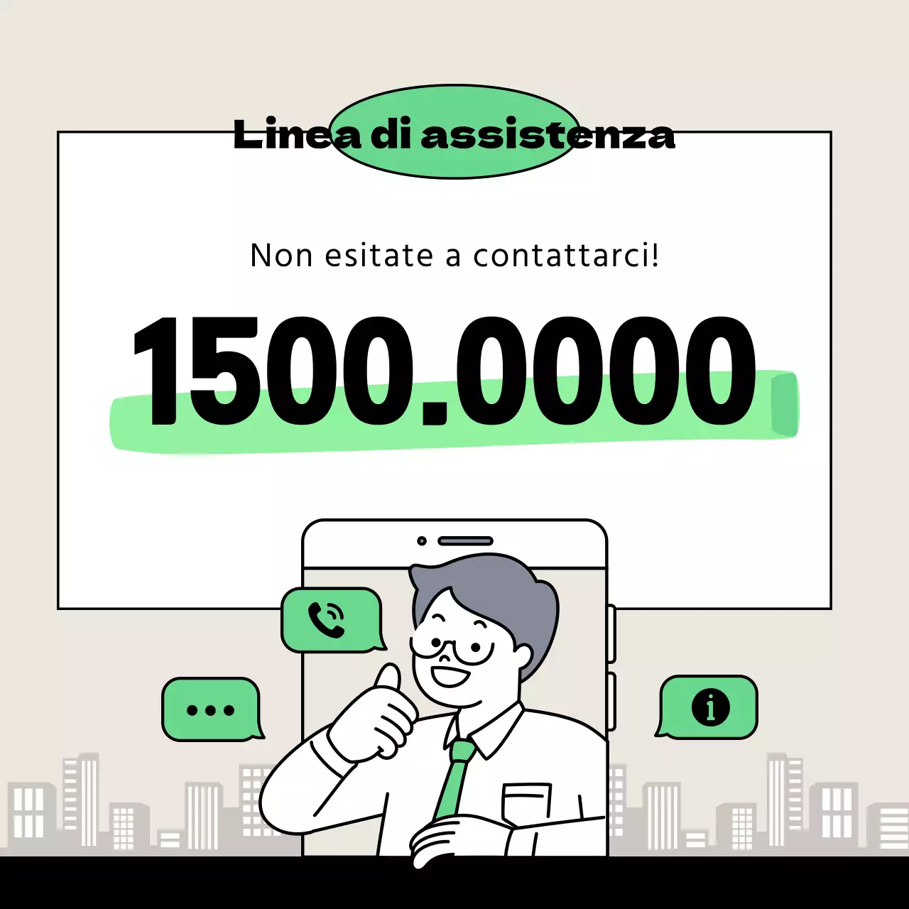 Informazioni pulite, verde lime e beige per la linea di assistenza.