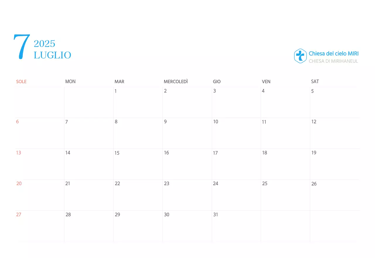 Calendario ecclesiastico blu di concezione moderna
