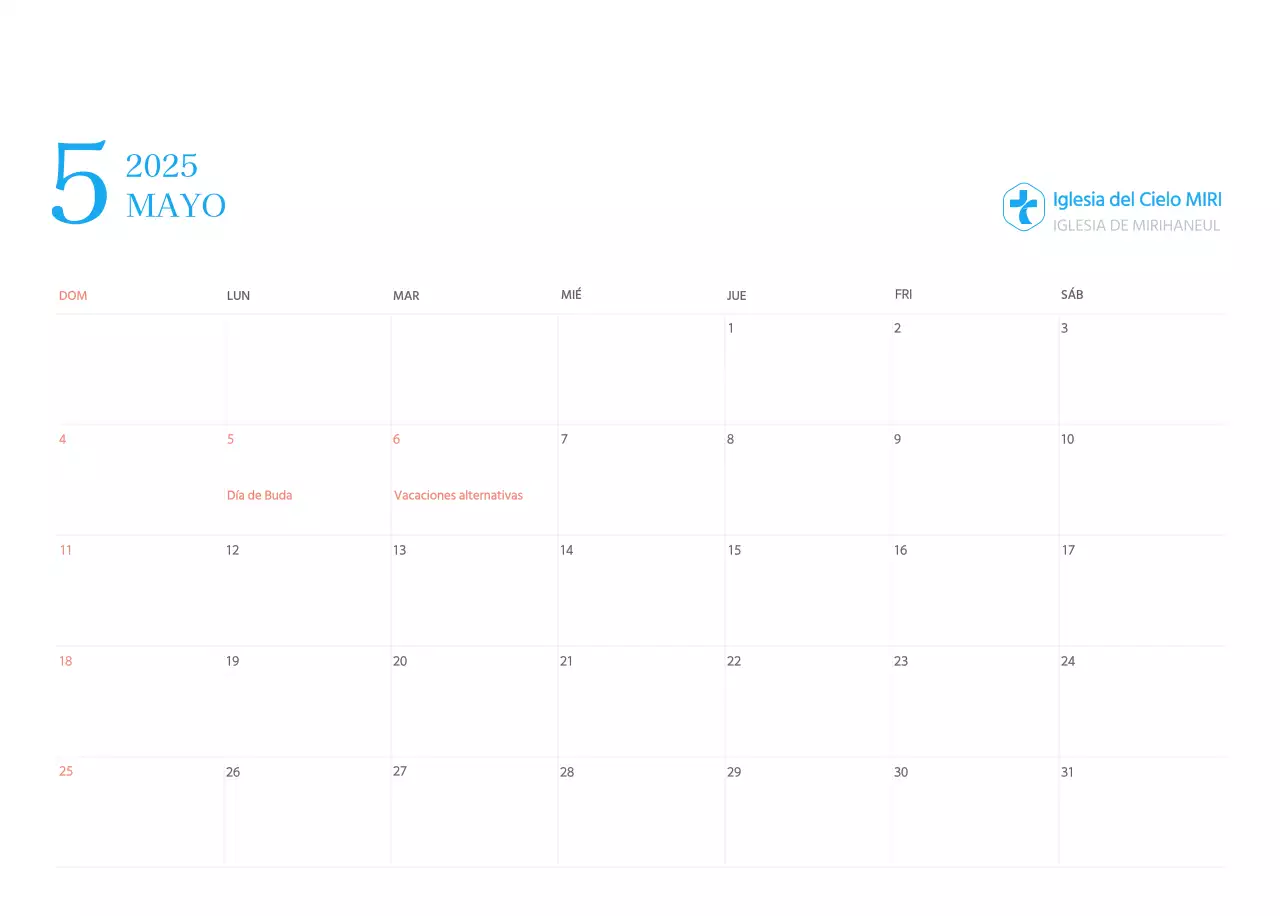 Calendario eclesiástico azul de concepto moderno