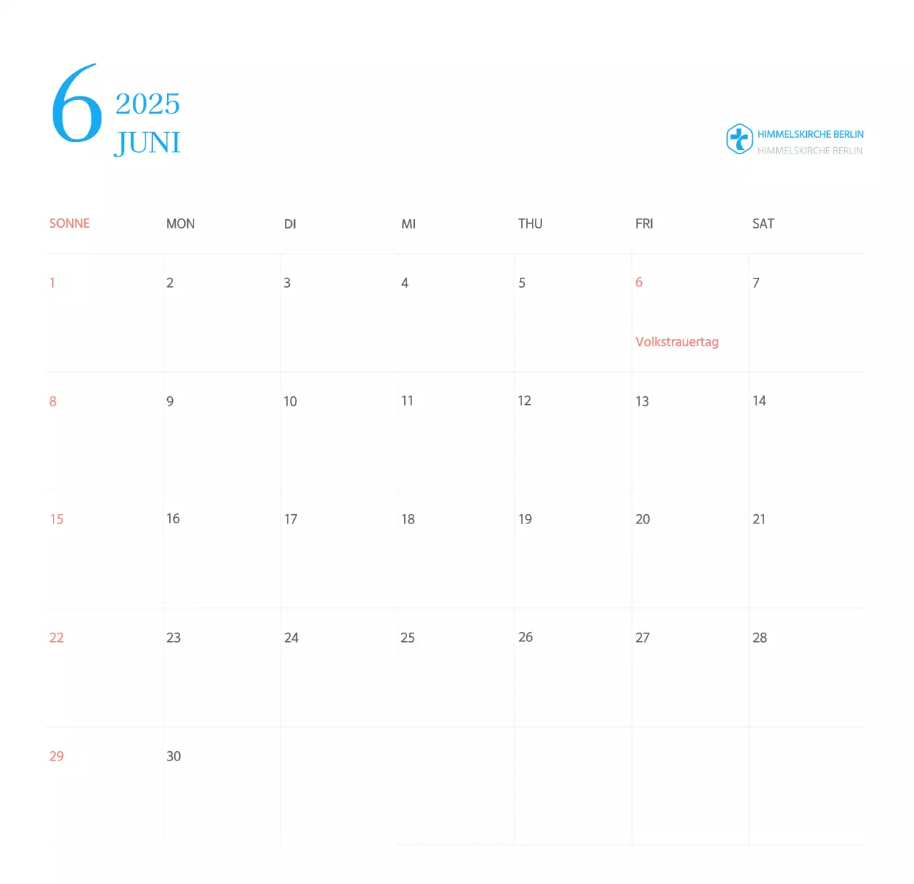 Blaues modernes Konzept Kirchenkalender