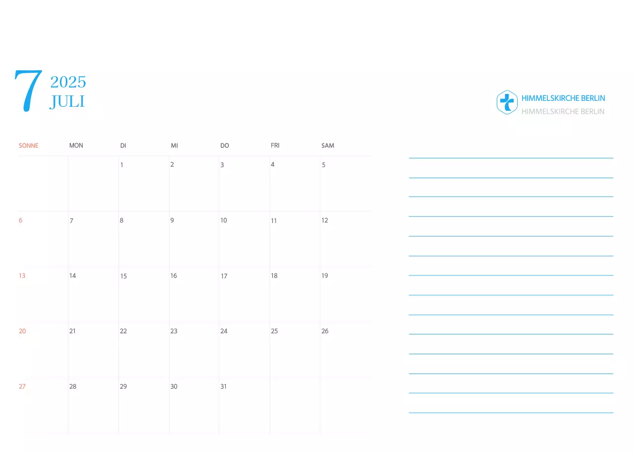 Blaues modernes Konzept Kirchenkalender