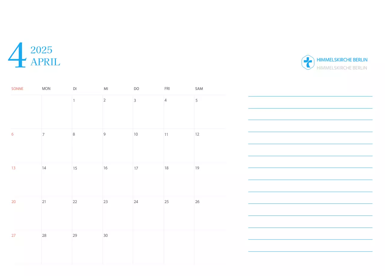 Blaues modernes Konzept Kirchenkalender