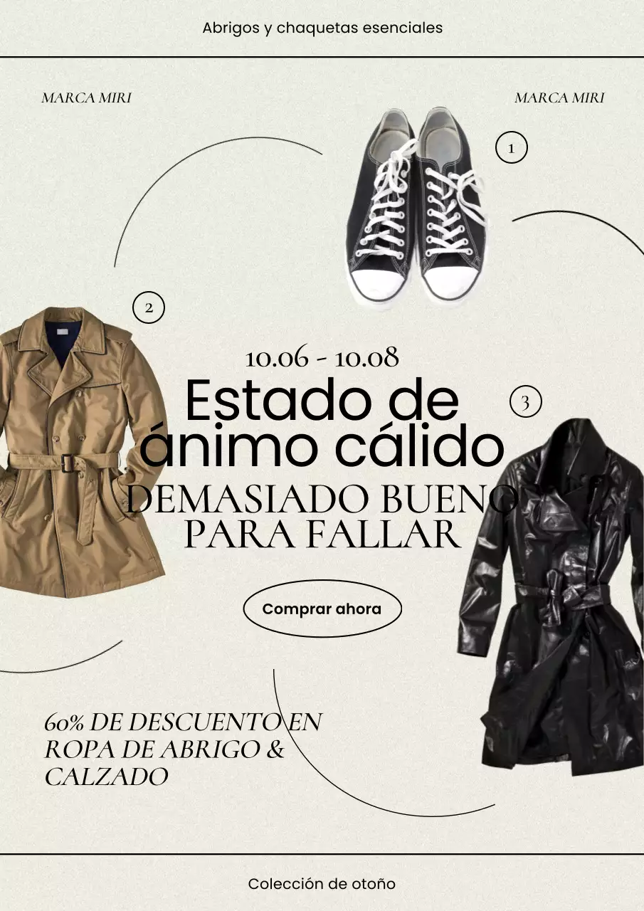 Moderno anuncio de ropa otoñal en marfil y negro