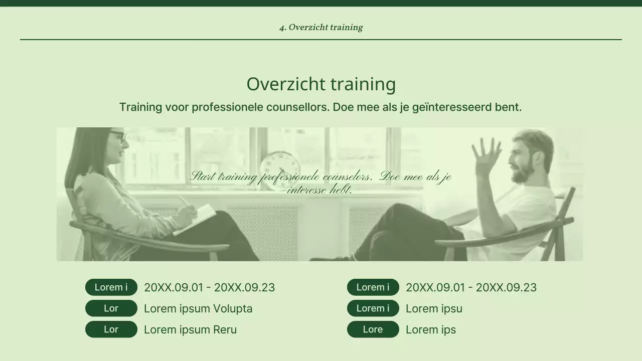 Eenvoudig, groen en muntachtig trainingsmateriaal voor adviseurs