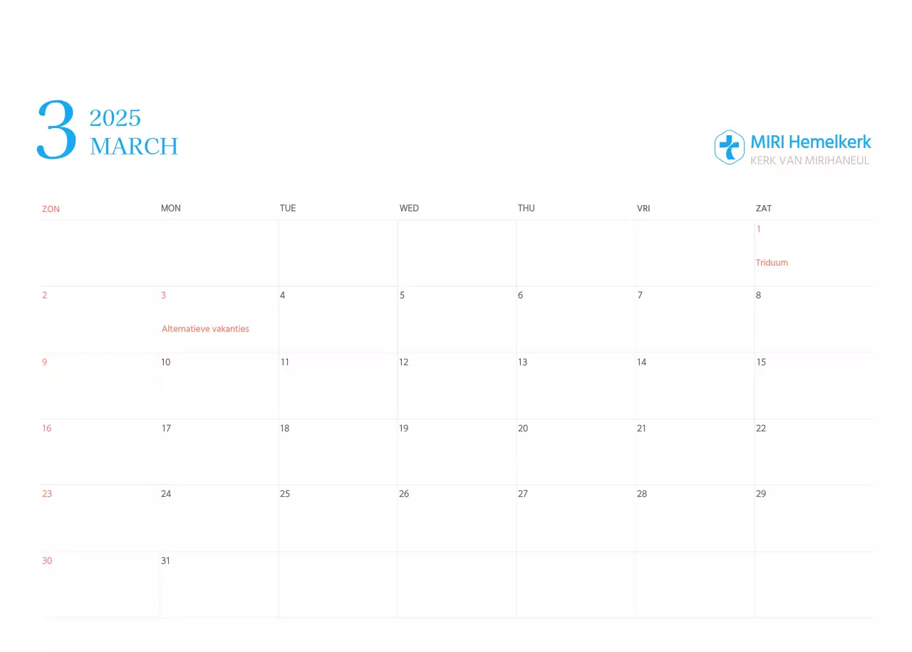 Blauw modern concept kerkkalender