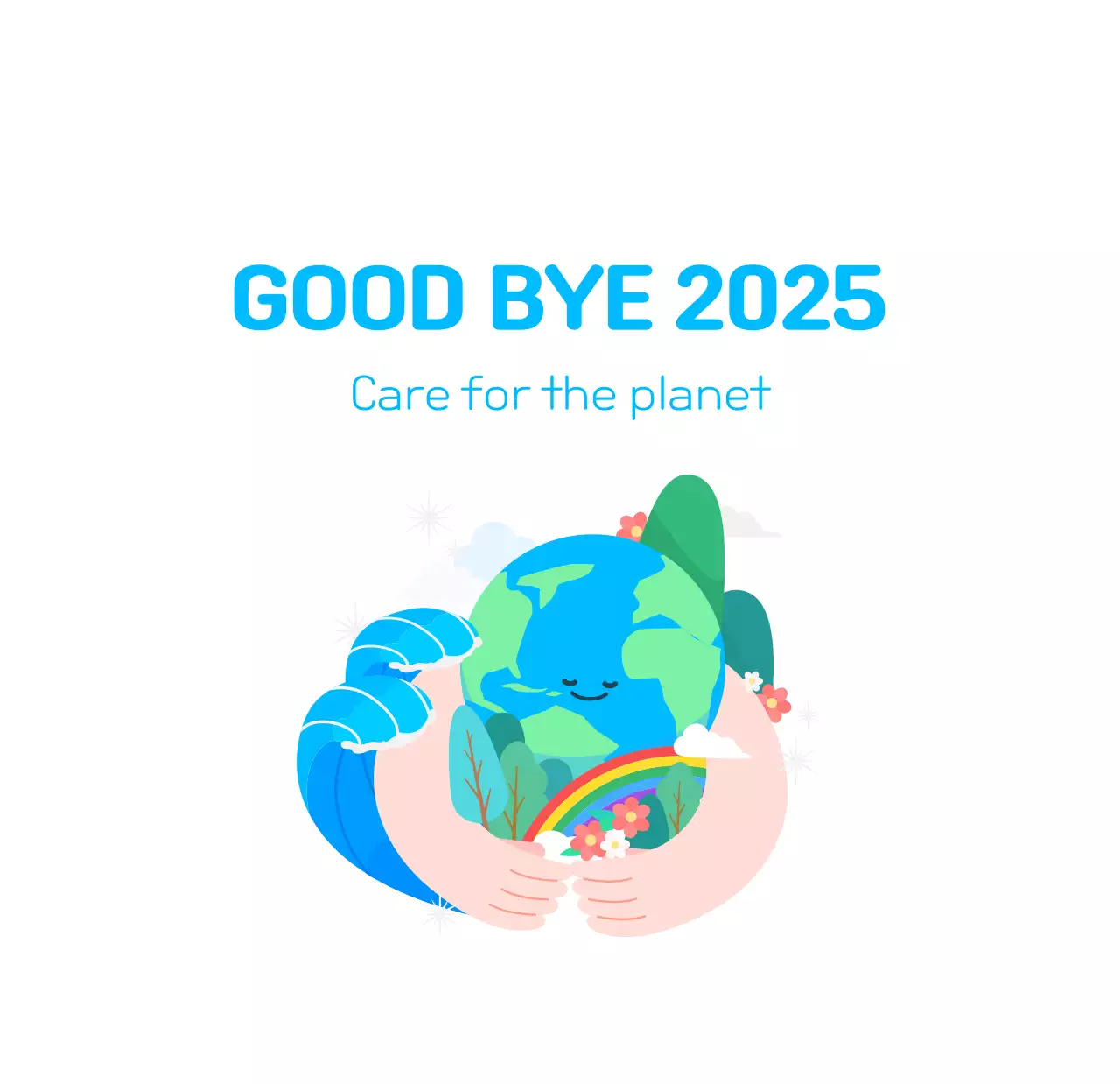 Nền tảng xã hội kỷ niệm những ngày nghỉ cuối năm, năm mới với hình ảnh minh họa, màu sắc về con người và trái đất bảo vệ môi trường tự nhiên.