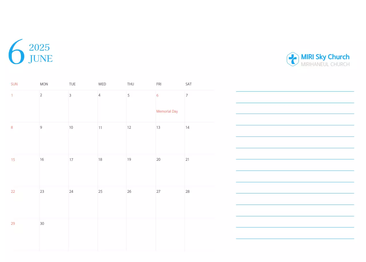 Blue modern concept church calendar