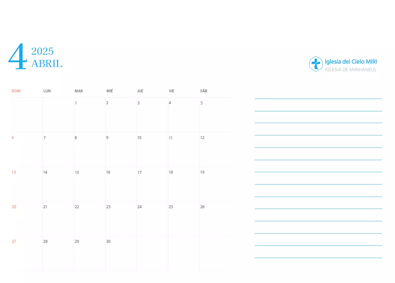 Calendario eclesiástico azul de concepto moderno