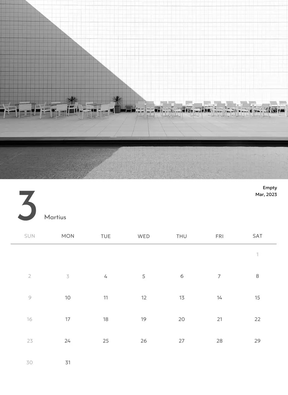 Kalender foto dengan nuansa perkotaan yang bersih
