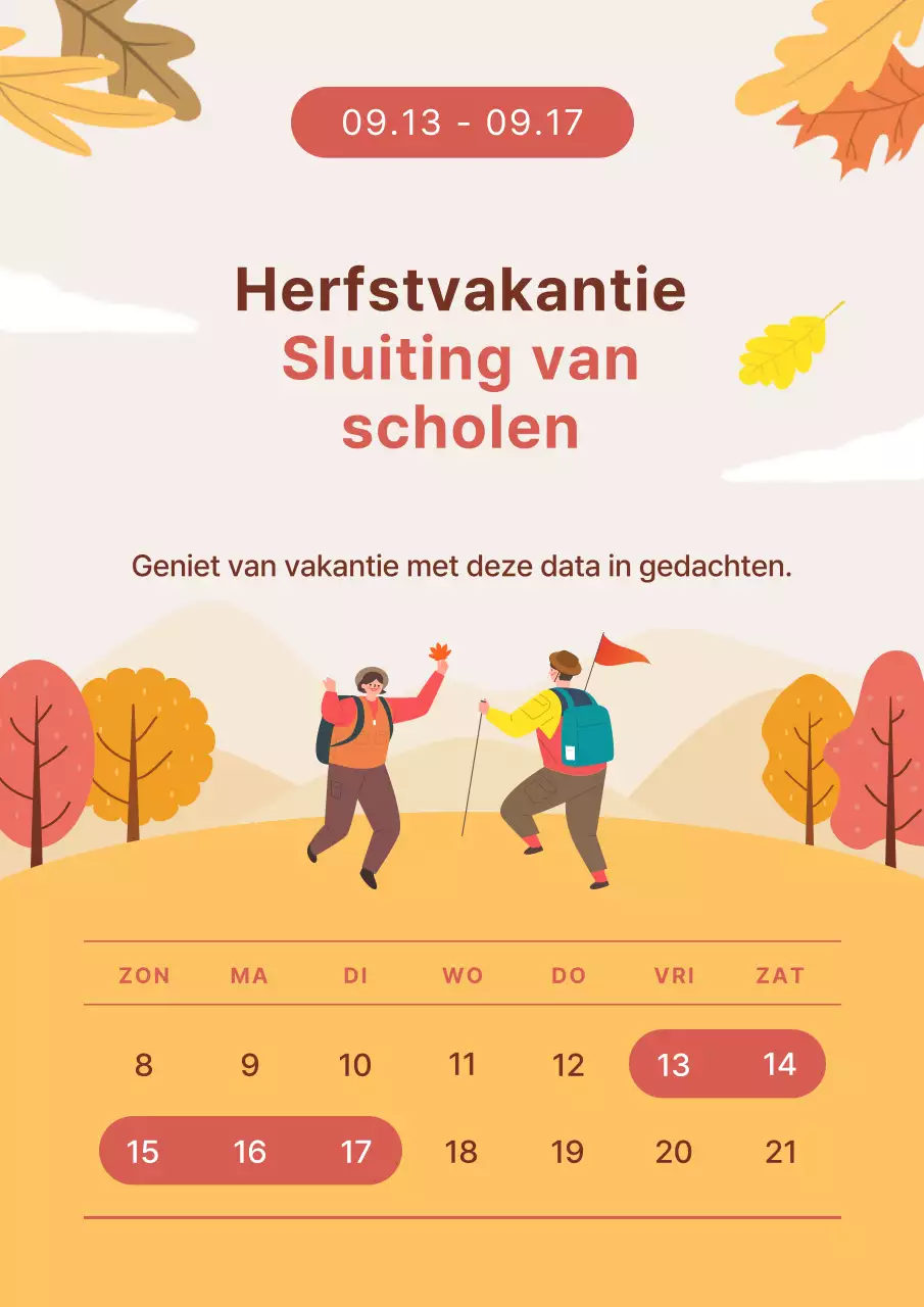 Oranje en bordeaux herfstvakantie sluitingsbericht