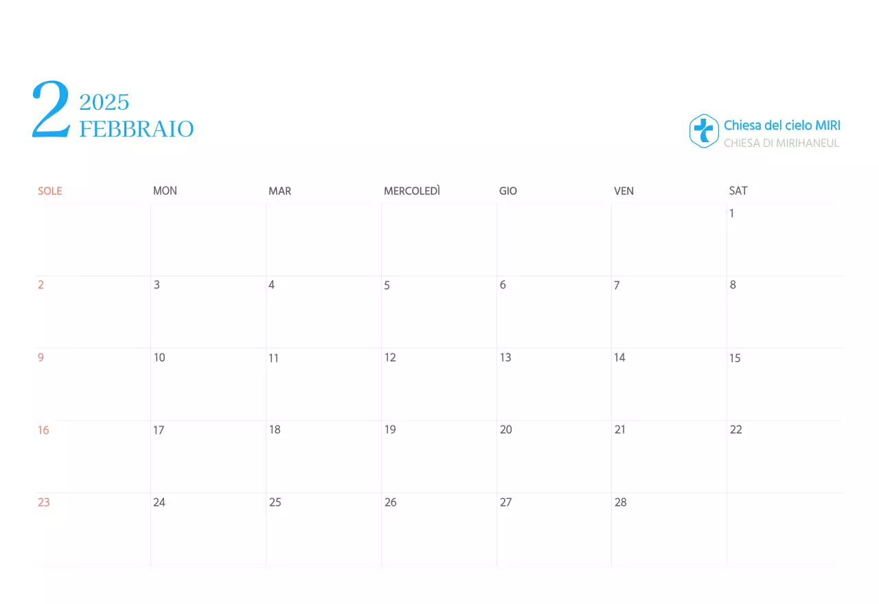 Calendario ecclesiastico blu di concezione moderna