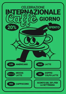 Pubblicità retro del caffè del giorno in verde e nero