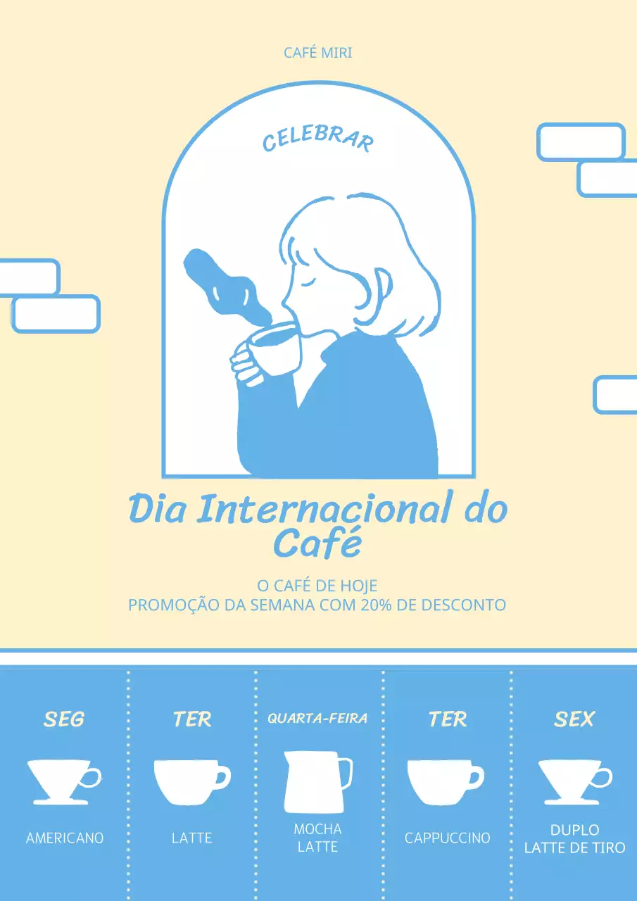 Amarelo e azul claro, com descontos no menu do dia