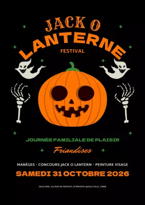 Publicité en noir et orange pour un événement de sculpture de citrouille pour Halloween