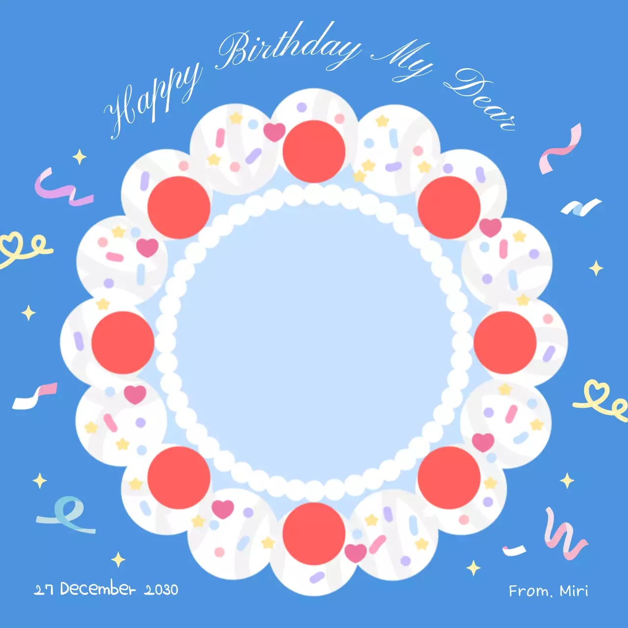 파랑과 빨강의 아기자기한 생일축하 케이크 메모지