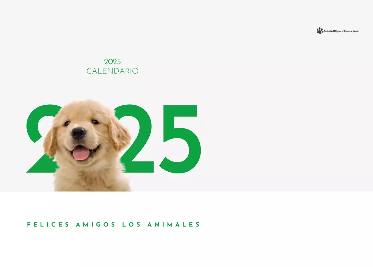 Un calendario con una foto de un cachorro y un bonito mensaje en color verde