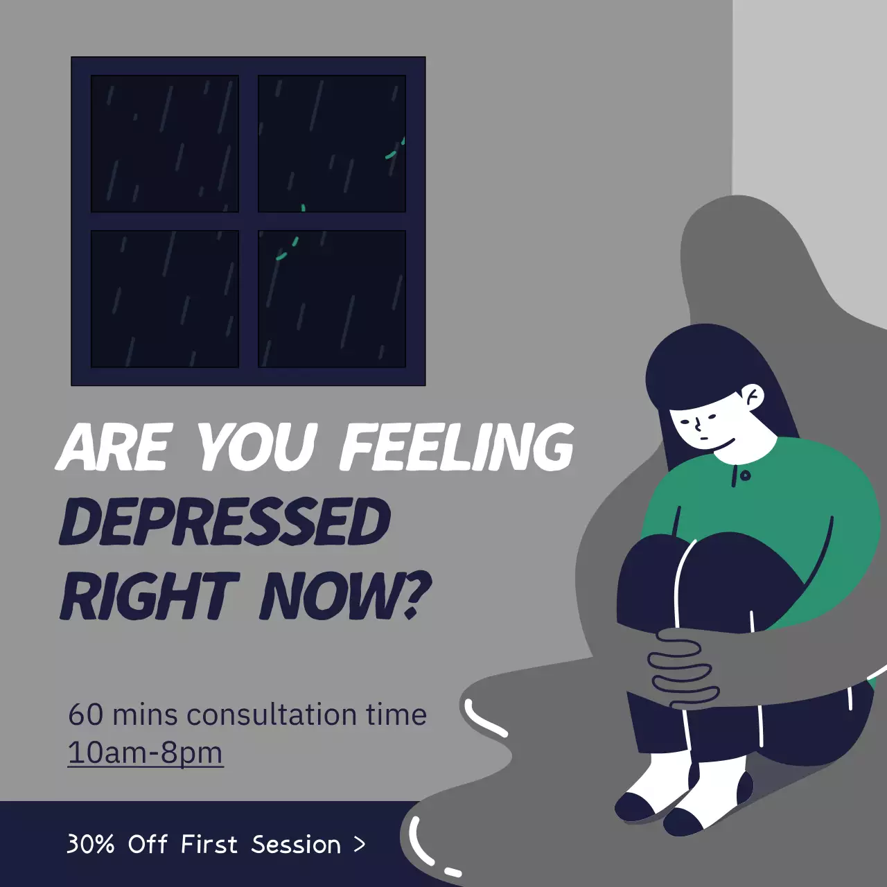 Grey Minimalist Mental Health Promotion Social Media Post