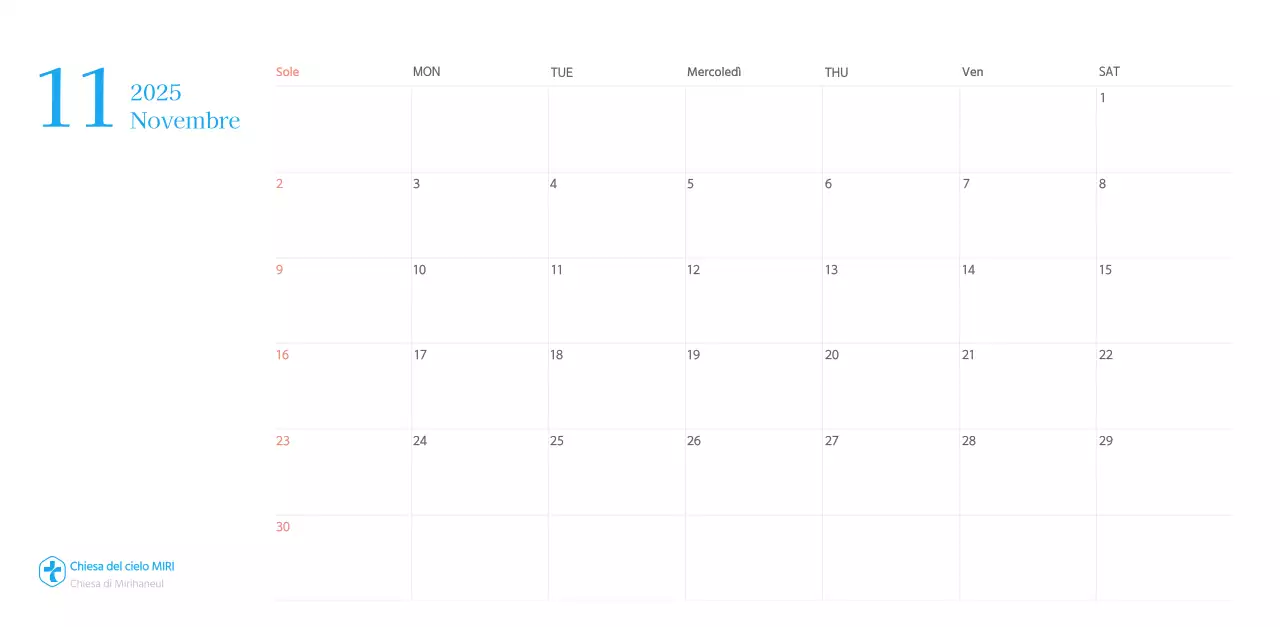 Calendario ecclesiastico blu di concezione moderna