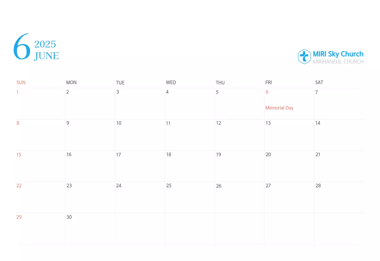 Blue modern concept church calendar