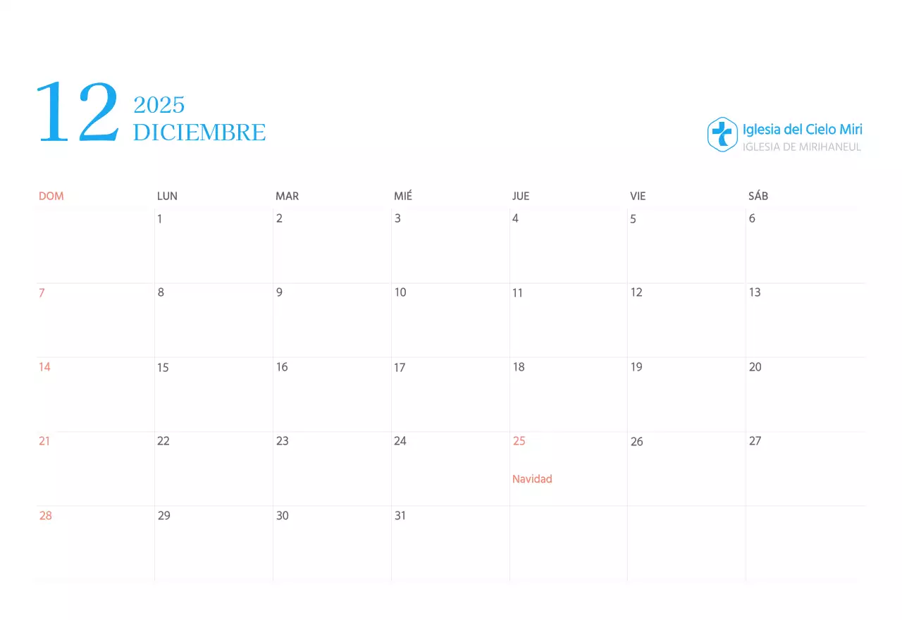 Calendario eclesiástico azul de concepto moderno