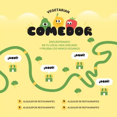 Información sobre este bonito restaurante vegetariano amarillo y verde