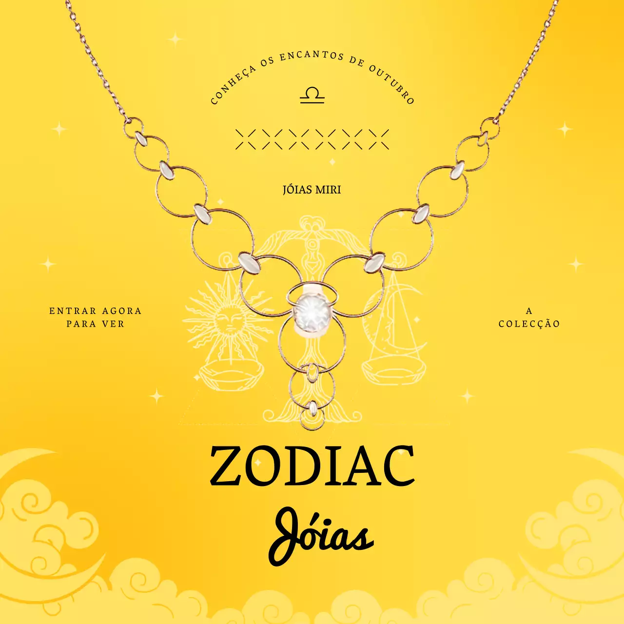 promoção de jóias do zodíaco amarelas elegantes