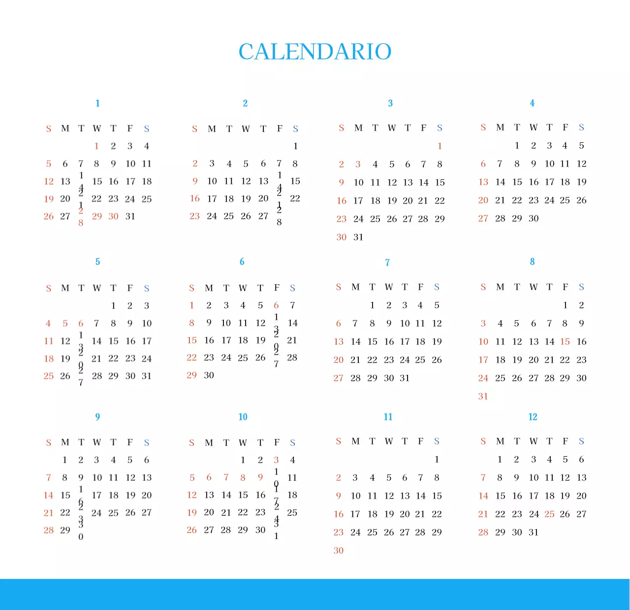 Calendario eclesiástico azul de concepto moderno
