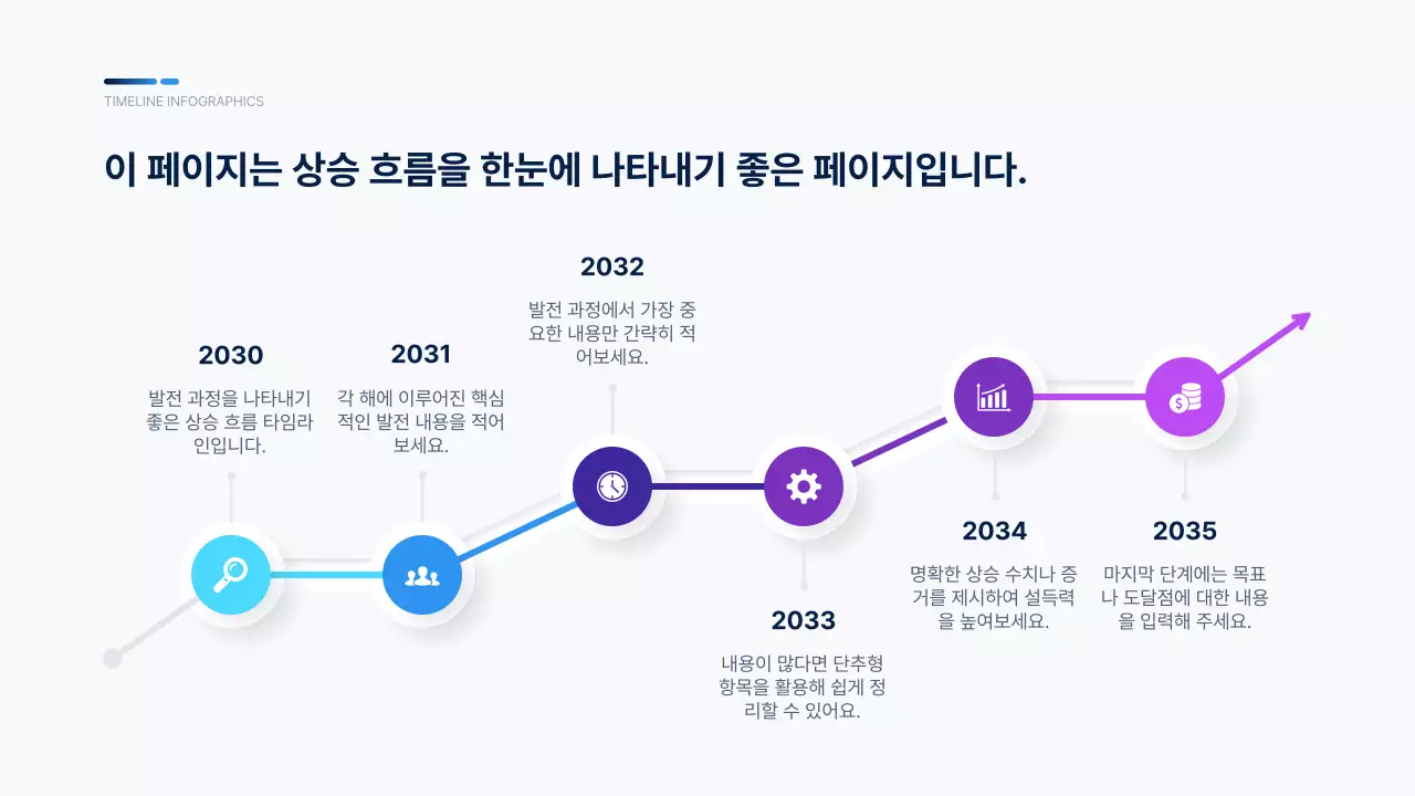 파랑과 보라색의 깔끔한 타임라인 인포그래픽 모음