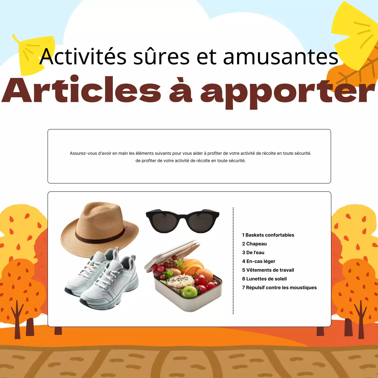 Récapitulatif des expériences de l'automne orange