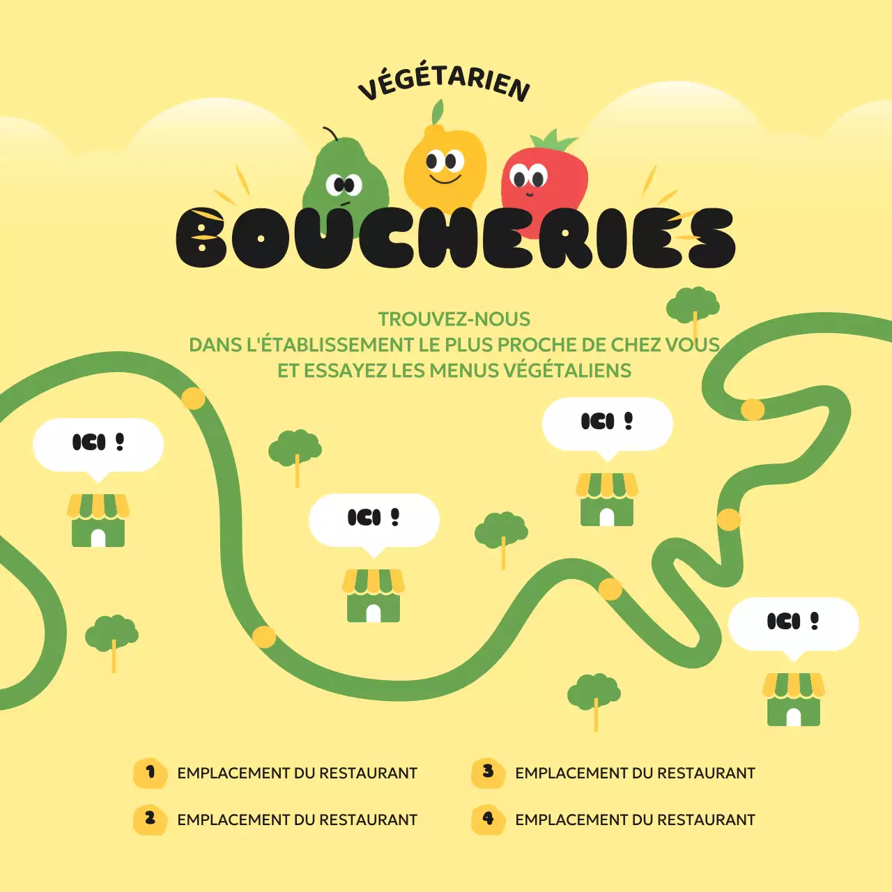 Informations sur ce joli restaurant végétarien jaune et vert