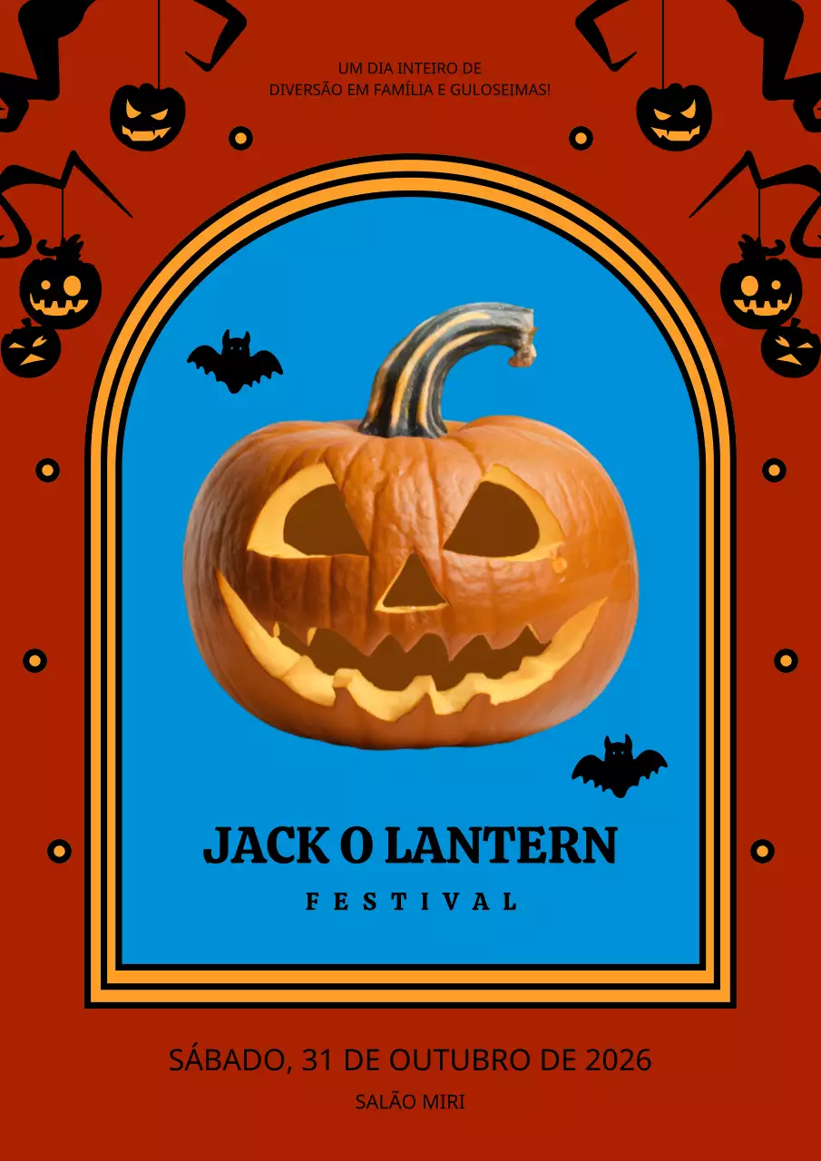 Anúncio de um evento de escultura de abóboras de Halloween retro em vermelho e azul