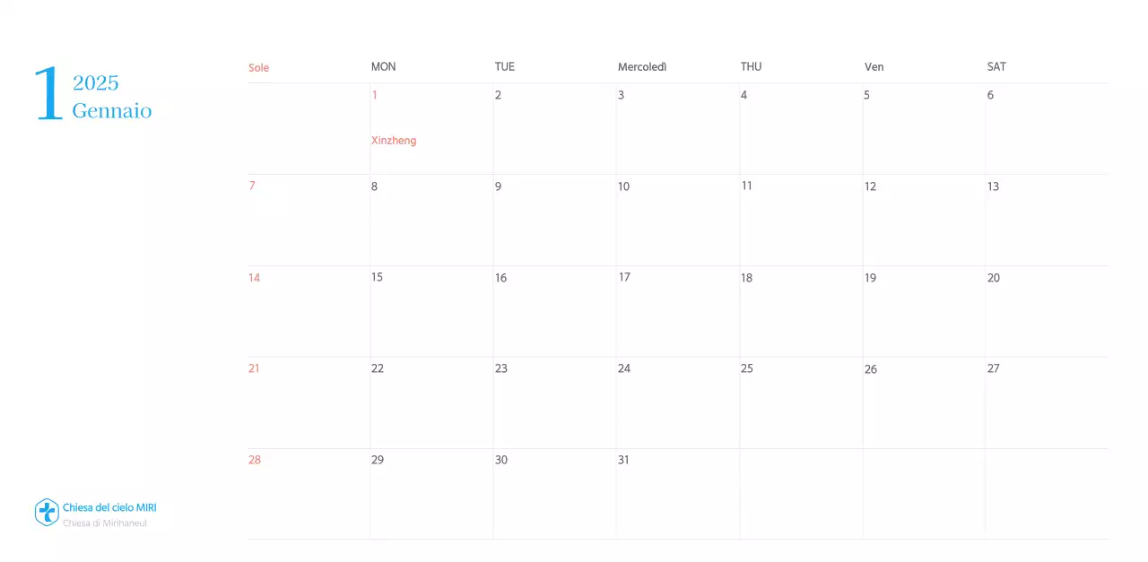 Calendario ecclesiastico blu di concezione moderna