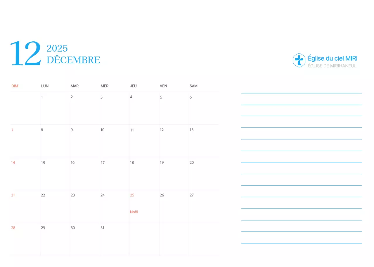 Calendrier d'église moderne bleu