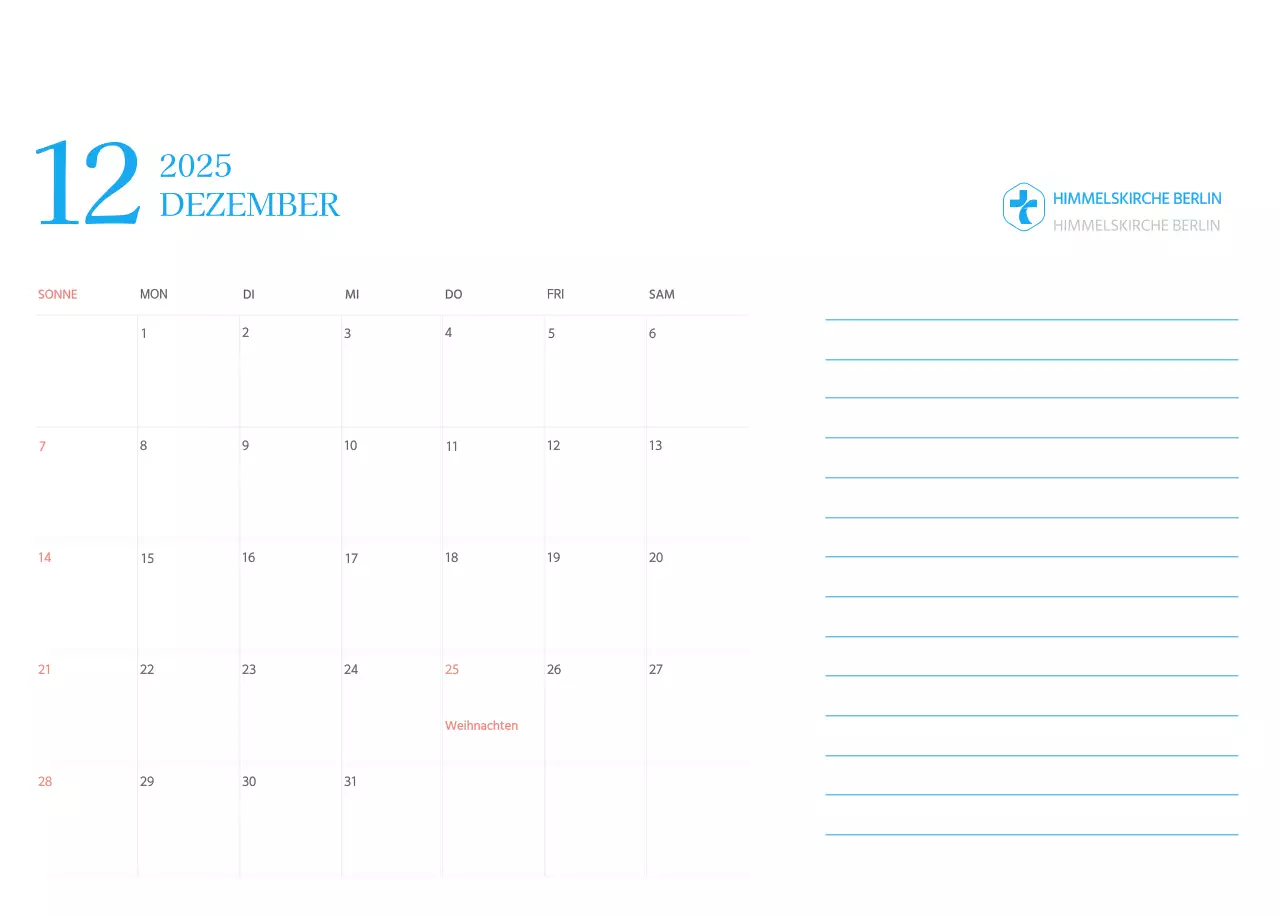 Blaues modernes Konzept Kirchenkalender