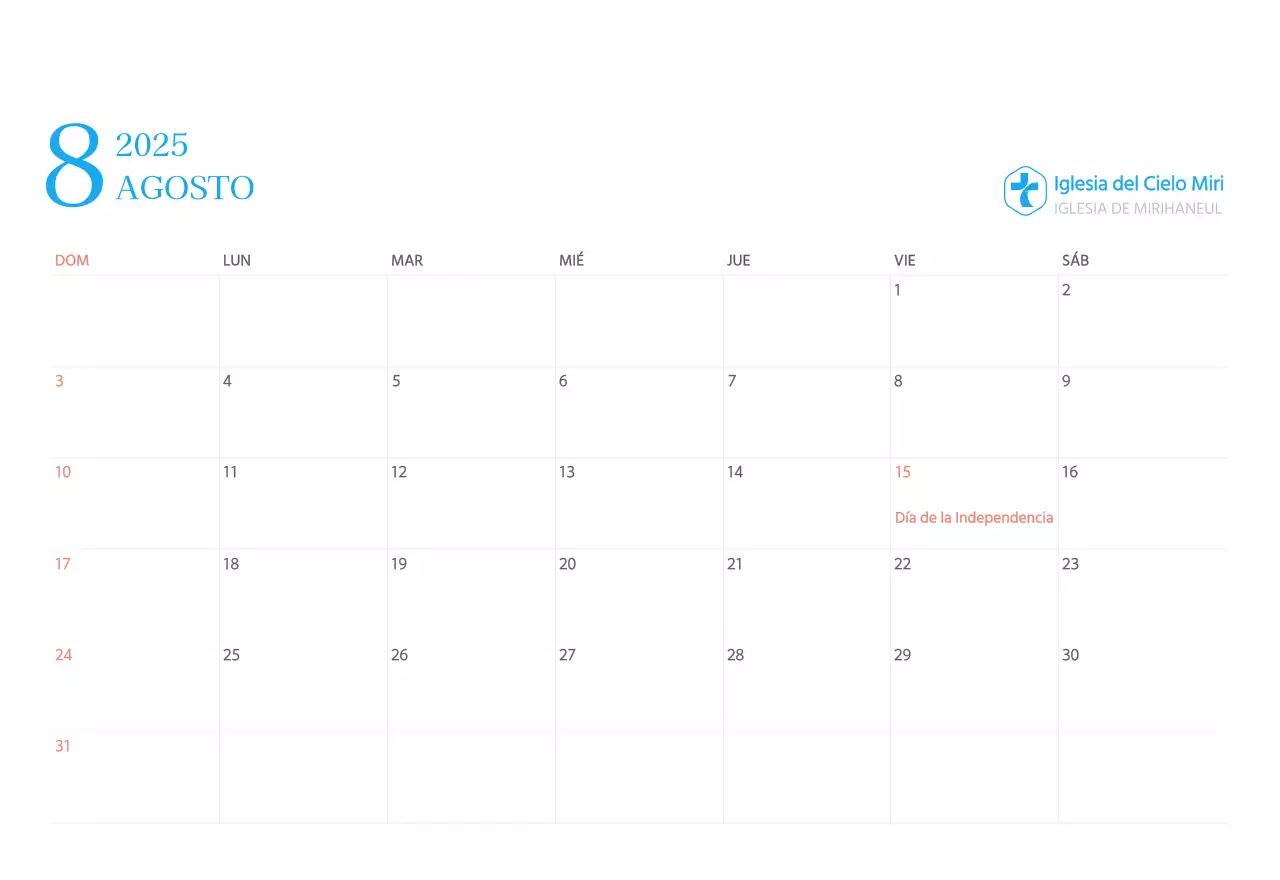 Calendario eclesiástico azul de concepto moderno