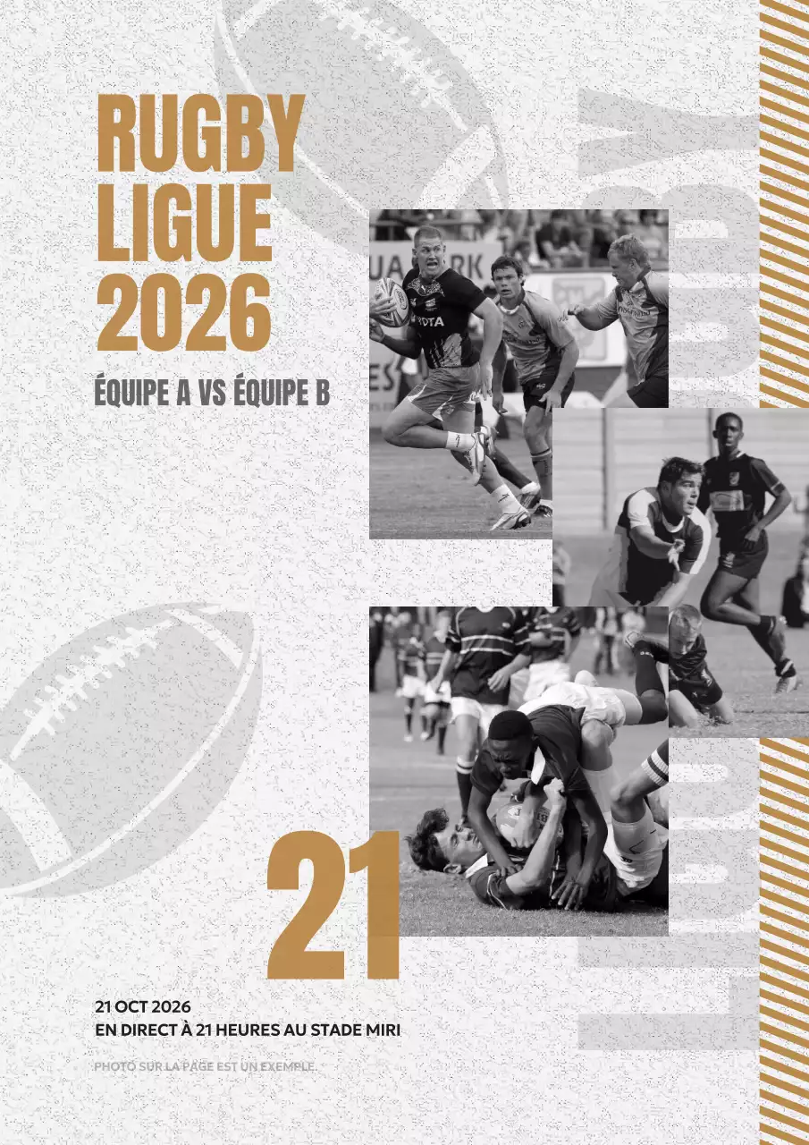 Publicité pour un match de rugby moderne en marron et gris