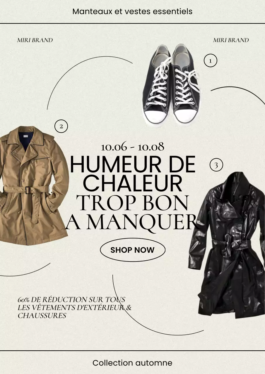 Publicité pour des vêtements d'automne modernes en ivoire et noir