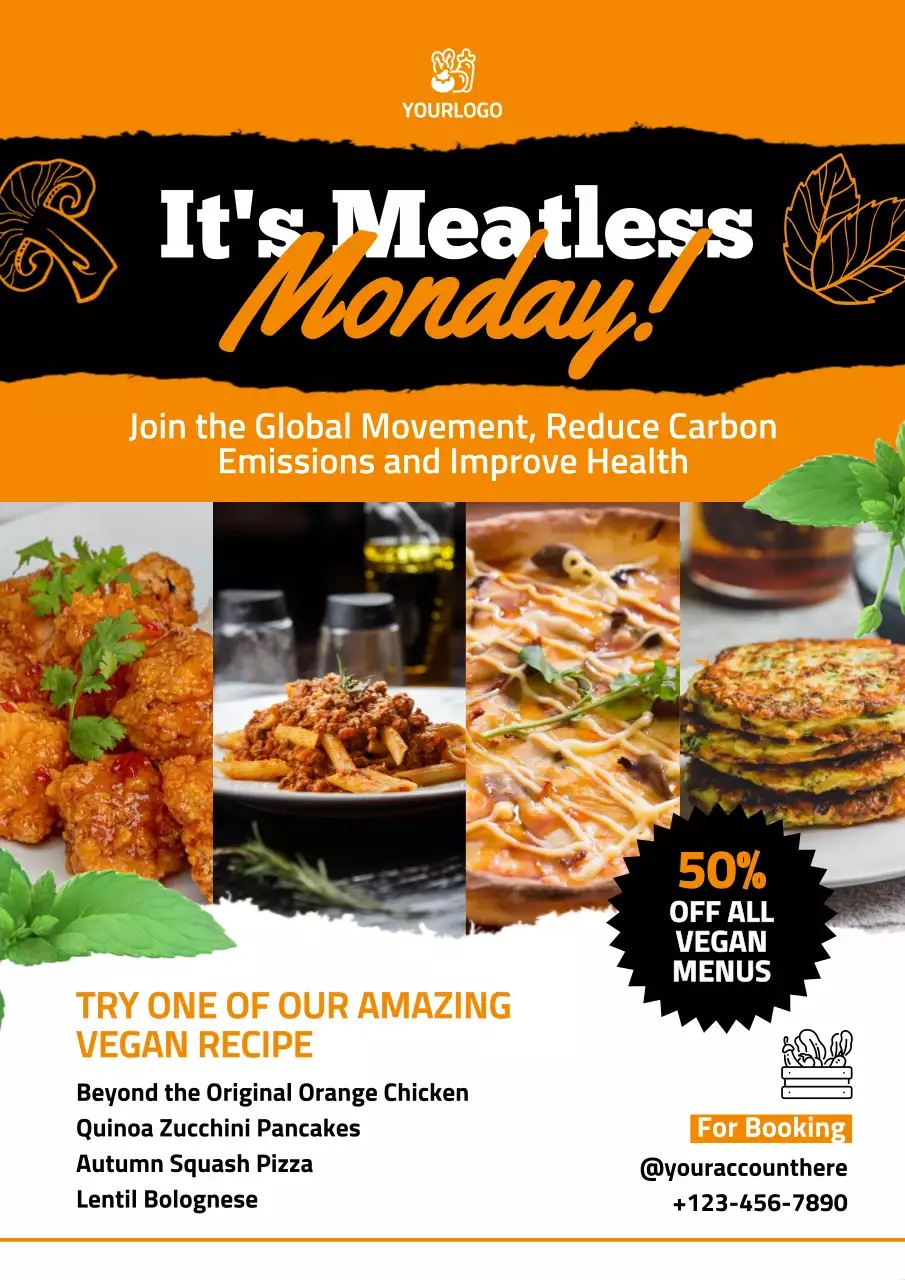 Orange Trendy Vegan Promotion Poster