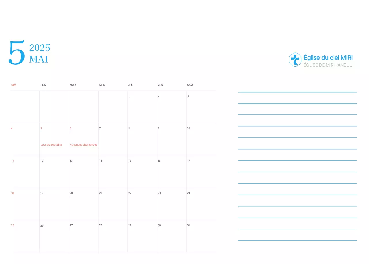 Calendrier d'église moderne bleu