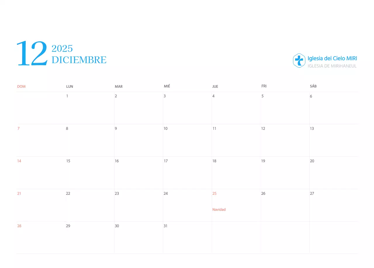 Calendario eclesiástico azul de concepto moderno