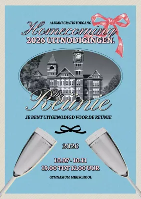 blauwe vintage aankondiging voor thuiskomst