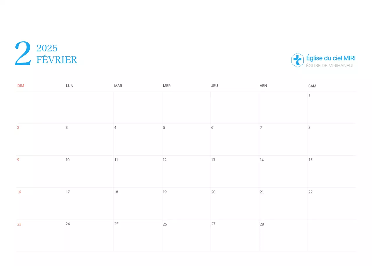 Calendrier d'église moderne bleu